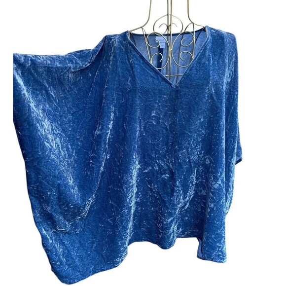 Pure Jill Elements Oversized Top Sky Blue Crushed Velvet Boxy Lagenlook Size L - Picture 3 of 14